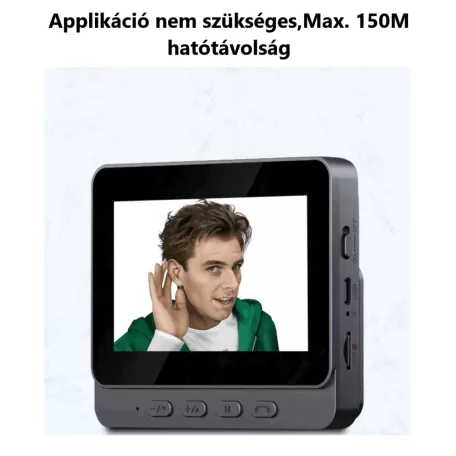 Vezeték nélküli videós kapucsengő, 6 hangerő fokozat, 4.3″ IPS HD kijelző, max.150m hatótáv, éjjellátó funkció, fekete