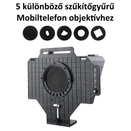 Hordozható Súgógép, Kamerás és Okostelefon felvételhez, objektív rögzítése 8 különböző gyűrűvel, 2db vakupapucs foglalat + 1/4" rögzítő csavarmenet, élő közvetítéshez vagy interjúhoz, fekete