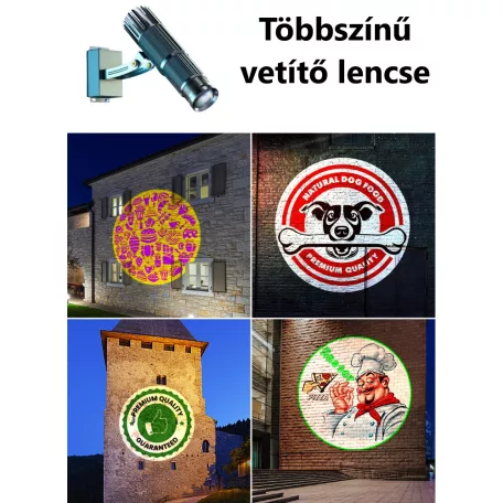 LED logó projektor, céges logó kivetítő vagy reklámlogó kivetítéshez, 25W-os LED izzóval, folyamatosan forgó Logó, távirányitóval, fekete