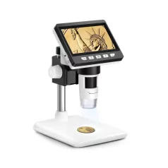   Hordozhatós elektronikus digitális mikroszkóp, 4,3" LCD kijelzővel, MicroSD/TF kártya támogatás, 50X-1000X képnagyítással, fényerősség szabályzó, fehér