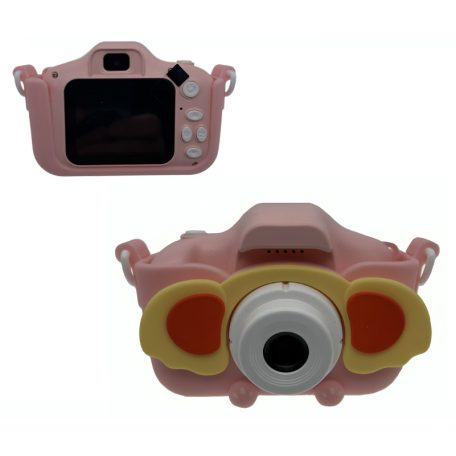 Gyermek Fényképező és Kamera, Dupla kamera: elől/hátul lencsével, állatfigurás, szelfi funkció, 2” LCD kijelző, max.64GB MicroSD, pink