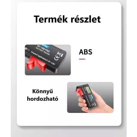 ANENG Digitális Elemteszter, LCD kijelző, akkumulátorszint mérő, 1,2V-tól 9V, fekete