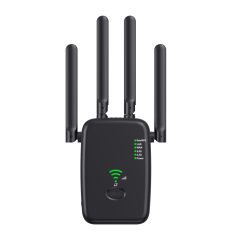   Urlant Wi-Fi WLAN Jelerősítő Repeater, 2,4GHz Wi-Fi, LAN/WAN Ethernet port, WPS, 300Mbps, 4 antenna, fekete
