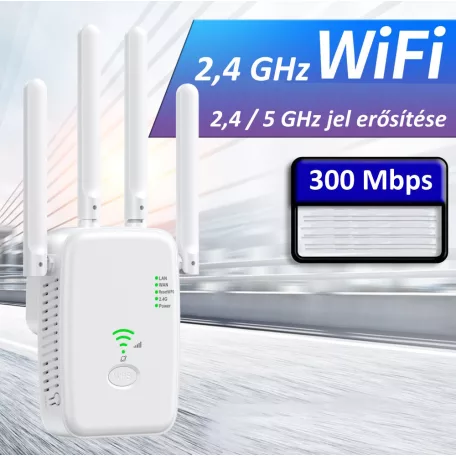 Urlant Wi-Fi WLAN Jelerősítő Repeater, 2,4GHz Wi-Fi, LAN/WAN Ethernet port, WPS, 300Mbps, 4 antenna, fehér