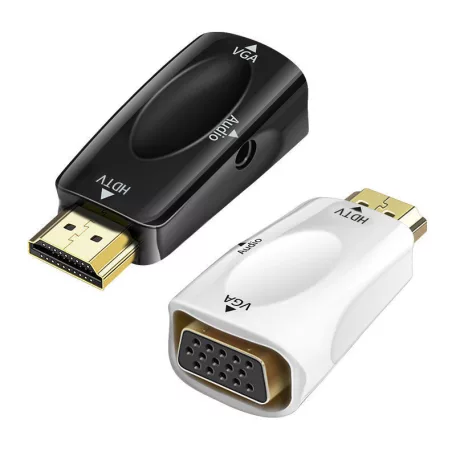 HDMI->VGA+Jack átalakító adapter, HDMI apa -> VGA anya + 3.5mm Jack anya, fekete