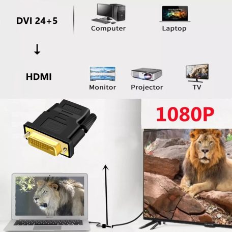 DVI/HDMI átalakitó adapter, DVI apa/HDMI anya, fekete