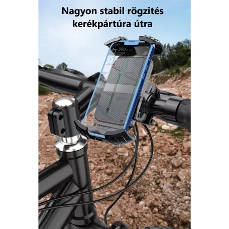 Kerékpár és Motorkerékpáros Mobiltelefontartó YF80, Kormányra rögzíthető, 360°-ban forgatható, csúszásgátló, fekete