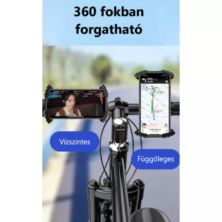Kerékpár és Motorkerékpáros Mobiltelefontartó YF80, Kormányra rögzíthető, 360°-ban forgatható, csúszásgátló, fekete