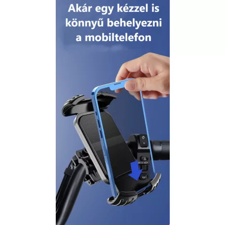 Kerékpár és Motorkerékpáros Mobiltelefontartó YF80, Kormányra rögzíthető, 360°-ban forgatható, csúszásgátló, fekete