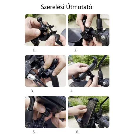 Kerékpár és Motorkerékpáros Mobiltelefontartó YF80, Kormányra rögzíthető, 360°-ban forgatható, csúszásgátló, fekete