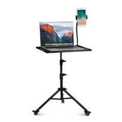   Multifunkciós Projektor Állvány, 60-135cm, laptophoz/projektorhoz, telefon tartóval, guruló talp, állítható magasság, forgatható tálca, fekete