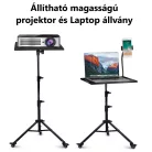 Multifunkciós Projektor Állvány, 60-135cm, laptophoz/projektorhoz, telefon tartóval, guruló talp, állítható magasság, forgatható tálca, fekete