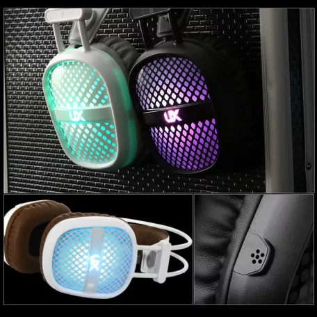Gamer fejhallgató, USB + 2db 3,5mm Jack, vezetékes headset, integrált mikrofon, 7 színű RGB világítás, fekete