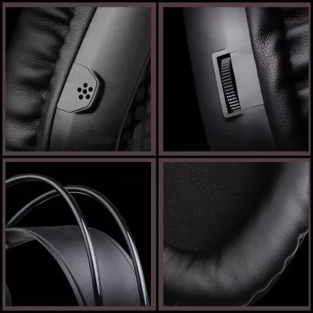 Gamer fejhallgató, USB + 2db 3,5mm Jack, vezetékes headset, integrált mikrofon, 7 színű RGB világítás, fekete