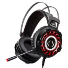 Gamer fejhallgató, USB + 2db 3,5mm Jack, vezetékes headset, mikrofon zajszűrő, hangerőszabályzó, 7 színű RGB világítás, fekete