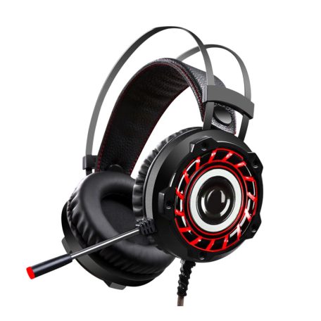 Gamer fejhallgató, USB + 2db 3,5mm Jack, vezetékes headset, mikrofon zajszűrő, hangerőszabályzó, 7 színű RGB világítás, fekete