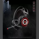 Gamer fejhallgató, USB + 2db 3,5mm Jack, vezetékes headset, mikrofon zajszűrő, hangerőszabályzó, 7 színű RGB világítás, fekete