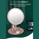 Professzionális LED-es kozmetikai tükör, sminkhez, 3 féle világítás, állítható fényerősséggel, érintő szenzoros, újratölthető akkumulátor, pink