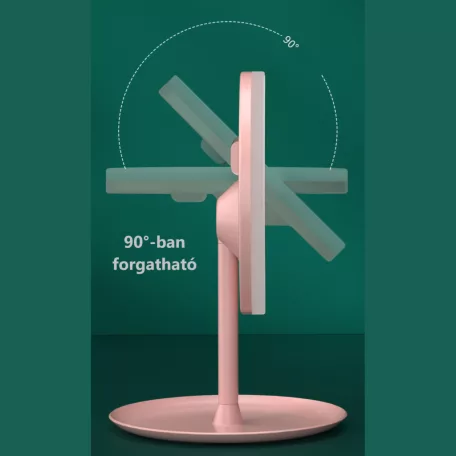 Professzionális LED-es kozmetikai tükör, sminkhez, 3 féle világítás, állítható fényerősséggel, érintő szenzoros, újratölthető akkumulátor, pink