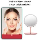 Professzionális LED-es kozmetikai tükör, sminkhez, 3 féle világítás, állítható fényerősséggel, érintő szenzoros, újratölthető akkumulátor, pink