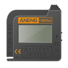   ANENG Digitális Elemteszter, LCD kijelző, akkumulátor-/elemszint mérő, 1.2V-4.8V + 9V, szürke