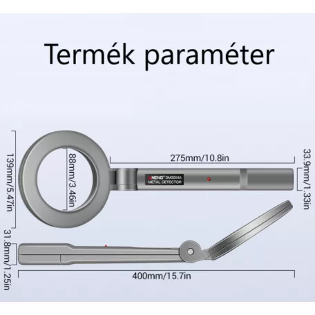 ANENG Hordozható fémkereső detektor, 180°-ban dönthető fej, LED+Beeper, 10cm hatótávolság, Szürke
