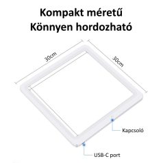   PULUZ LED Árnyékmentes tárgyfotós panel, 30x30cm,10W, 800LM, termékfotó alátét lámpa, fehér