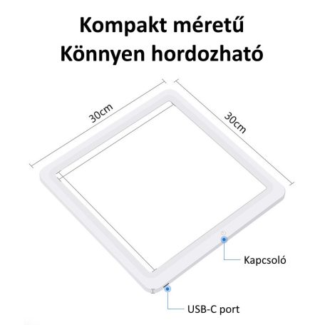 PULUZ LED Árnyékmentes tárgyfotós panel, 30x30cm,10W, 800LM, termékfotó alátét lámpa, fehér