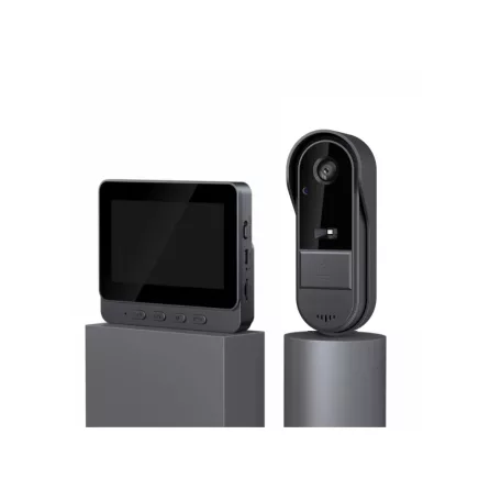 Vezeték nélküli videós kapucsengő, 6 hangerő fokozat, 4.3″ IPS HD kijelző, max 160m hatótáv, éjjellátó funkció, IP65 vízvédettség, fekete