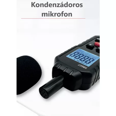 Digitális zajszintmérő, hordozható hangerősségmérő, LCD kijelző, 30 és 130dB közötti hang- és zaj mérés, fekete