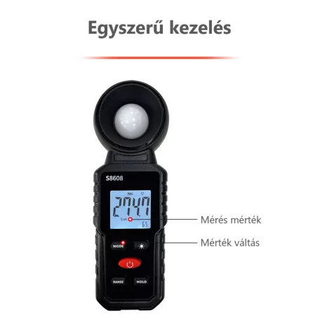 Digitális fényerősségmérő műszer, hordozható LUX,FC mérő, LCD kijelző, integrált beeper, fekete