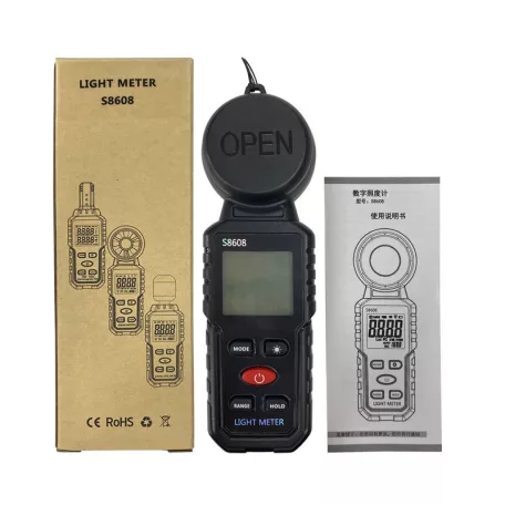 Digitális fényerősségmérő műszer, hordozható LUX,FC mérő, LCD kijelző, integrált beeper, fekete