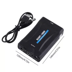   Scart -> HDMI átalakító adapter, Scart anya -> HDMI anya, analóg->digitális audio-video konverter, full HD, Kompatibilis Laptop / PC / TV / DVD, fekete