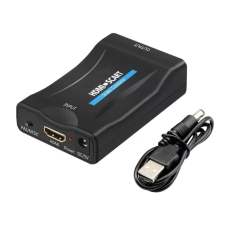 HDMI -> Scart átalakító adapter, HDMI anya -> Scart anya, digitális->analóg audio-video konverter, full HD, Kompatibilis Laptop / PC / TV / DVD, fekete