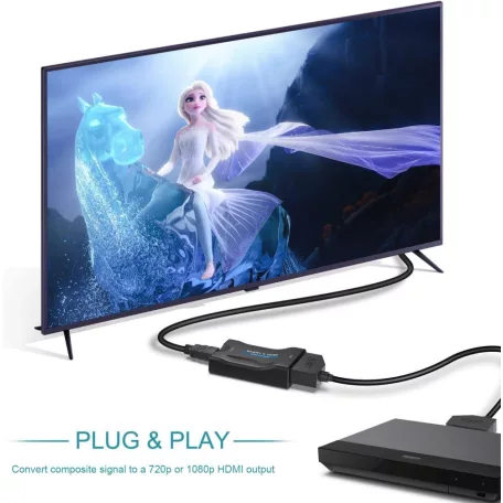 HDMI -> Scart átalakító adapter, HDMI anya -> Scart anya, digitális->analóg audio-video konverter, full HD, Kompatibilis Laptop / PC / TV / DVD, fekete