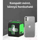 Professzionális lézeres szintező, 2 soros, 515nm-es lézerdióda, Pontosság ±1.5mm/5M, 20M hatótávolság, fekete/zöld