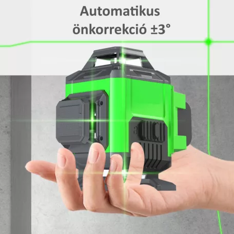 Professzionális lézeres szintező, 8 soros, 360°, ±3°, Önbeálló funkció, 515nm-es lézerdióda, Pontosság ±1.5mm/7M, 30M hatótávolság, fekete/kék