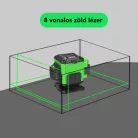 Professzionális lézeres szintező, 8 soros, 360°, ±3°, Önbeálló funkció, 515nm-es lézerdióda, Pontosság ±1.5mm/7M, 30M hatótávolság, fekete/kék
