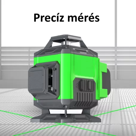 Professzionális lézeres szintező, 8 soros, 360°, ±3°, Önbeálló funkció, 515nm-es lézerdióda, Pontosság ±1.5mm/7M, 30M hatótávolság, fekete/kék