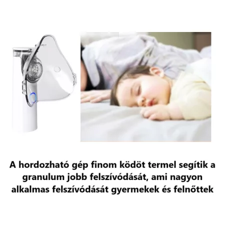 Hordozható ultrahangos inhalátor, csendes technológia, 3 fokozatba állítható porlasztó, gyerekeknek és felnőtteknek, fehér