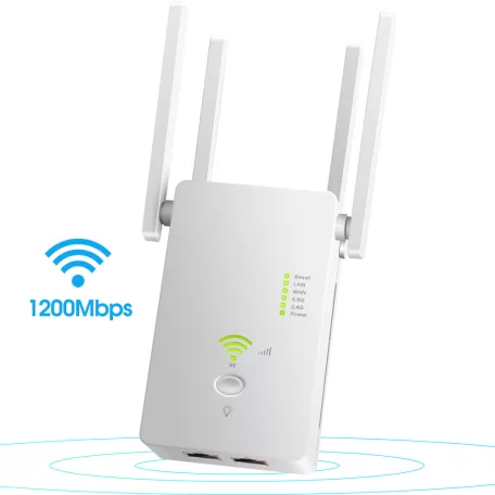 Urlant Wi-Fi WLAN Jelerősítő Repeater, 2,4GHz/5GHz, AC 1200Mbps, 4 antenna, LAN port, fehér