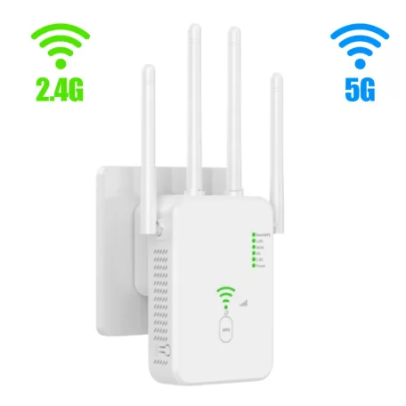Urlant Wi-Fi WLAN Jelerősítő Repeater, 2,4GHz/5GHz, AC 1200Mbps, 4 antenna, LAN port, fehér