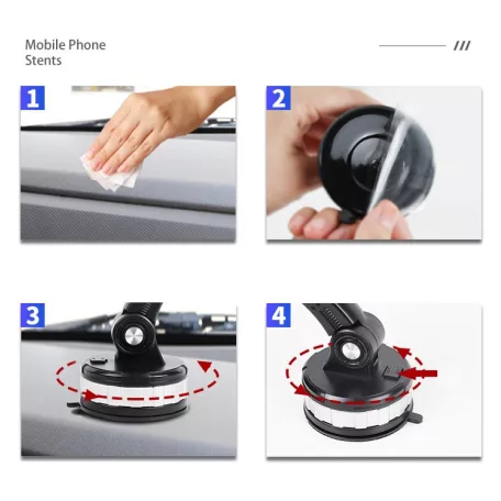 Autós Mobiltelefon-, Tablet- és GPS-navigáció tartó, tapadókorongos, szélvédőre, műszerfalra, fekete