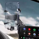 Autós Mobiltelefon Tartó, 360°-ban forgatható, kijelzőre, napellenzőre rögzíthető, fekete