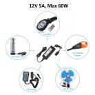 Hálózati Szivargyújtós Átalakító Adapter, AC 230V, DC 12V/5A/60W, szivargyújtóra alakít, 2 méter, fekete