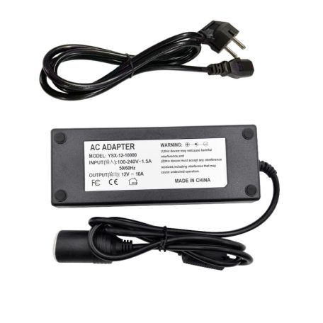 Hálózati Szivargyújtós Átalakító Adapter, AC 230V, DC 12V/10A/120W, szivargyújtóra alakít, 2.2 méter, fekete