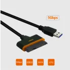 SATA-USB 3.0 adapter kábel, 2.5/3.5" SSD vagy HDD meghajtókhoz, Plug and Play, fekete