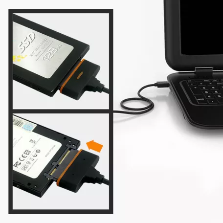 SATA-USB 3.0 adapter kábel, 2.5/3.5" SSD vagy HDD meghajtókhoz, Plug and Play, fekete