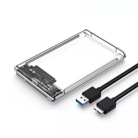 Külső merevlemez ház, USB 3.0, 2.5" SATA HDD, max. 6TB SSD/HDD-vel kompatibilis, átlátszó