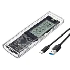 Külső M.2 SSD merevlemez ház, M.2 PCIe NVMe SSD-hez dokkoló funkcióval, LCD kijezővel, 10Gbps, Type-C kimenet, ABS ház, max 4TB, átlátszó